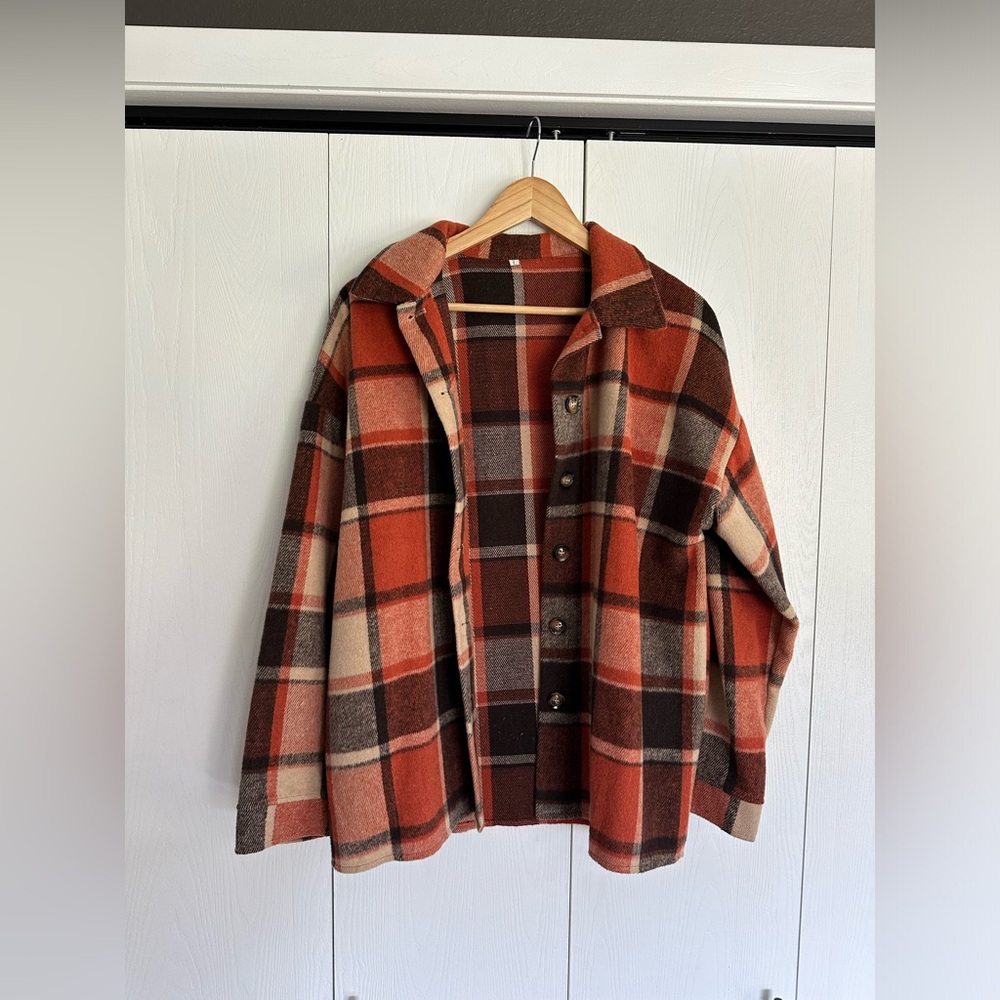 Plaid Women’s Shacket in Rust and Brown